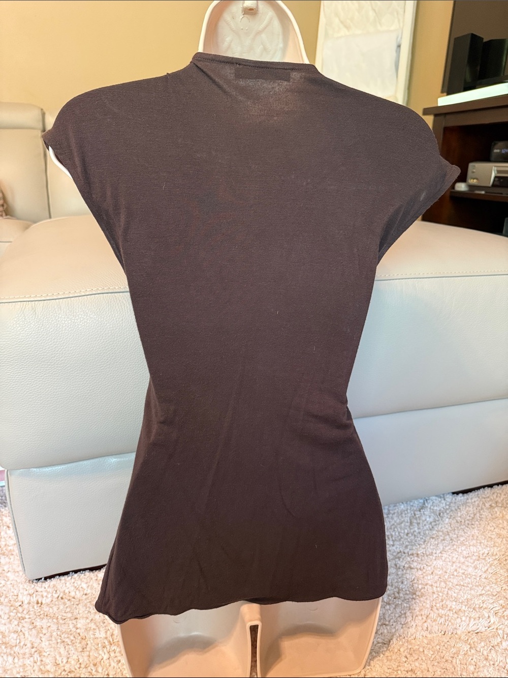 Sky Brown Tank Top Turquoise gold Beaded jewels small leather v neck cap sleeve - Picture 5 of 5